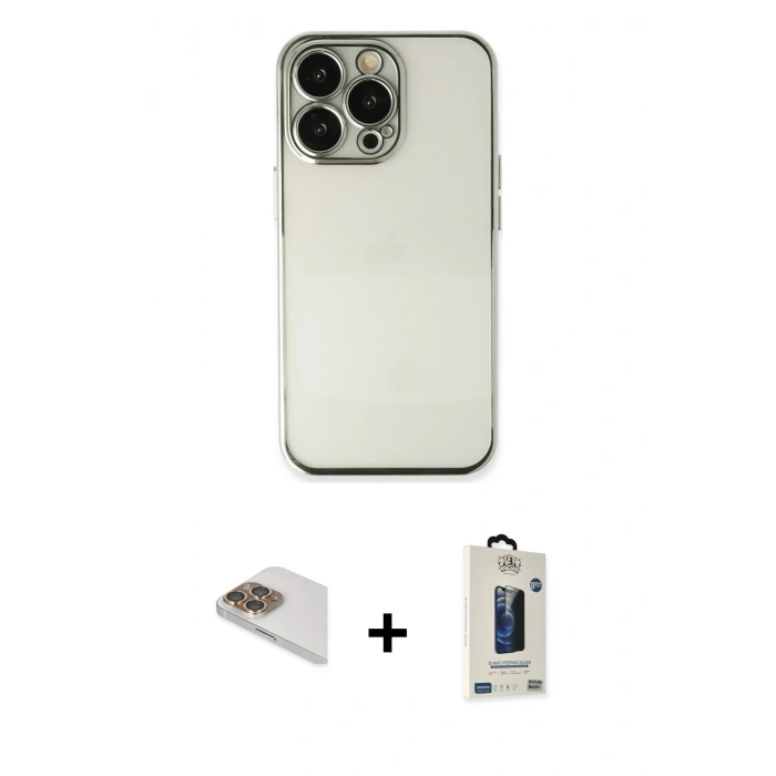 MARSİLYAN™- iPhone 13 Pro Max Kılıf Vadi Minimal - Siyah Bilvis Hayalet Cam Ekran Koruyucu + Pers Alüminyum Kamera Lens - GD