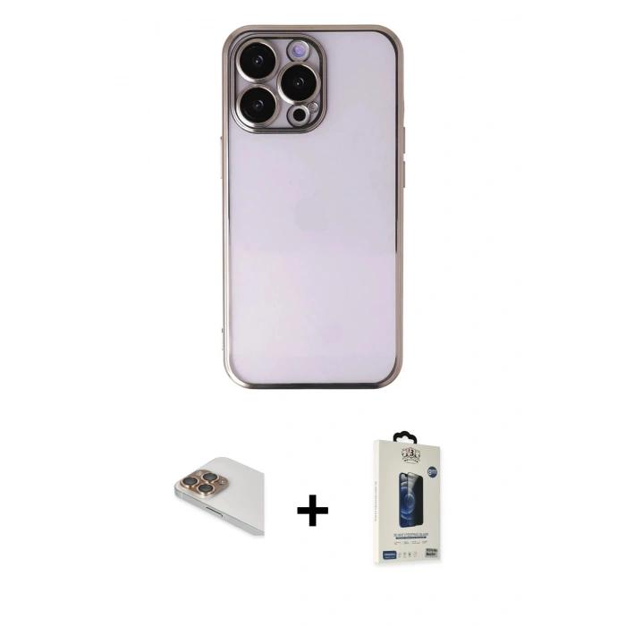 MARSİLYAN™- iPhone 13 Pro Max Kılıf Vadi Minimal - Siyah Bilvis Hayalet Cam Ekran Koruyucu + Pers Alüminyum Kamera Lens - GD