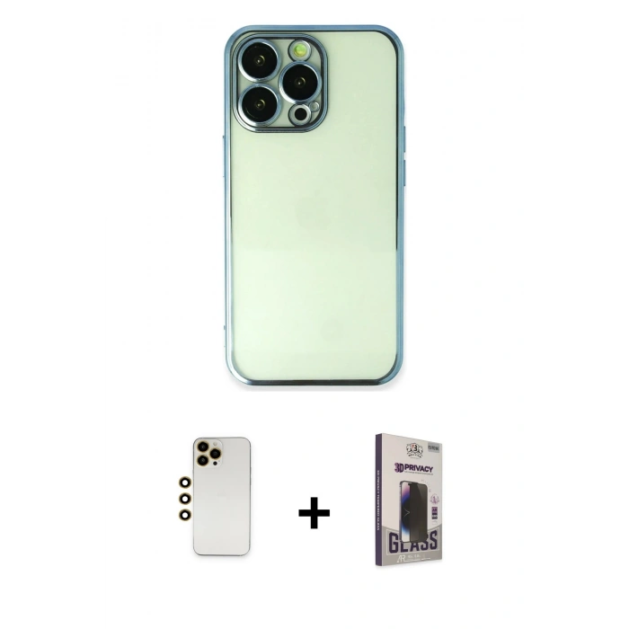 MARSİLYAN™- iPhone 13 Pro Max Kılıf Vadi Minimal - Siyah Bilvis Hayalet Cam Ekran Koruyucu + Shine Kamera Lens - GD