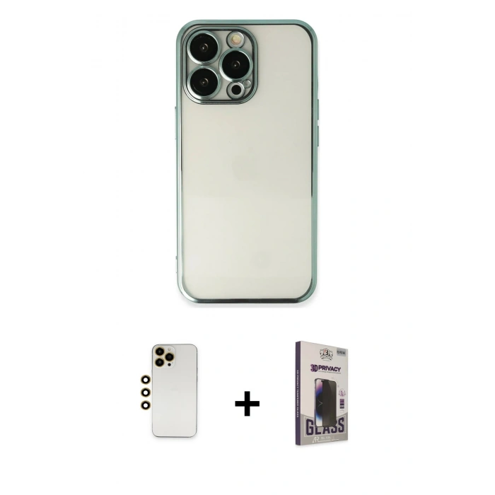 MARSİLYAN™- iPhone 13 Pro Max Kılıf Vadi Minimal - Siyah Bilvis Hayalet Cam Ekran Koruyucu + Shine Kamera Lens - GD