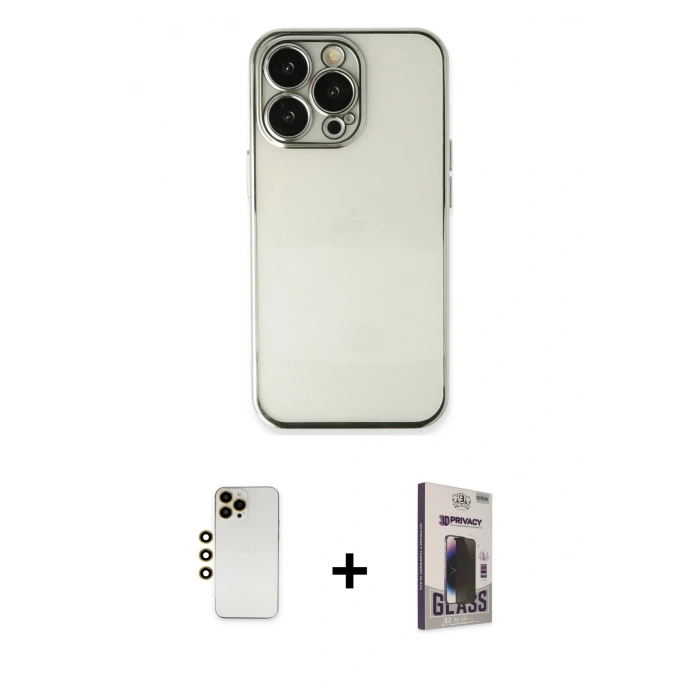 MARSİLYAN™- iPhone 13 Pro Max Kılıf Vadi Minimal - Siyah Bilvis Hayalet Cam Ekran Koruyucu + Shine Kamera Lens - GD