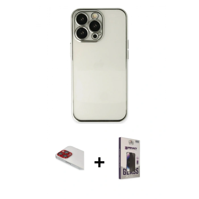 MARSİLYAN™- iPhone 13 Pro Max Kılıf Vadi Minimal - Siyah Bilvis Hayalet Cam Ekran Koruyucu + Pers Alüminyum Kamera Lens - KI
