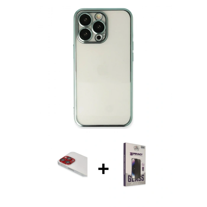 MARSİLYAN™- iPhone 13 Pro Max Kılıf Vadi Minimal - Siyah Bilvis Hayalet Cam Ekran Koruyucu + Pers Alüminyum Kamera Lens - KI