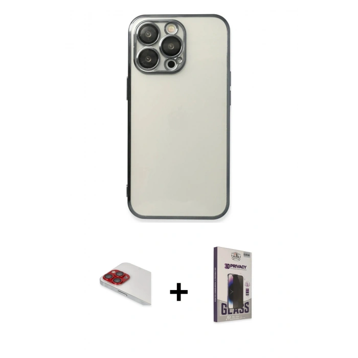 MARSİLYAN™- iPhone 13 Pro Max Kılıf Vadi Minimal - Siyah Bilvis Hayalet Cam Ekran Koruyucu + Pers Alüminyum Kamera Lens - KI