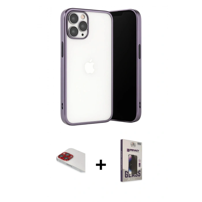 MARSİLYAN™- iPhone 13 Pro Max Kılıf Vadi Minimal - Siyah Bilvis Hayalet Cam Ekran Koruyucu + Pers Alüminyum Kamera Lens - KI