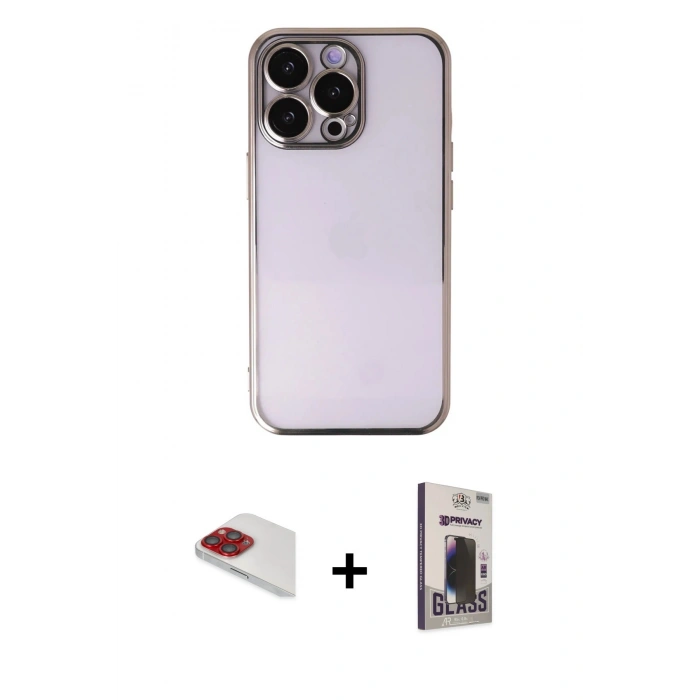MARSİLYAN™- iPhone 13 Pro Max Kılıf Vadi Minimal - Siyah Bilvis Hayalet Cam Ekran Koruyucu + Pers Alüminyum Kamera Lens - KI