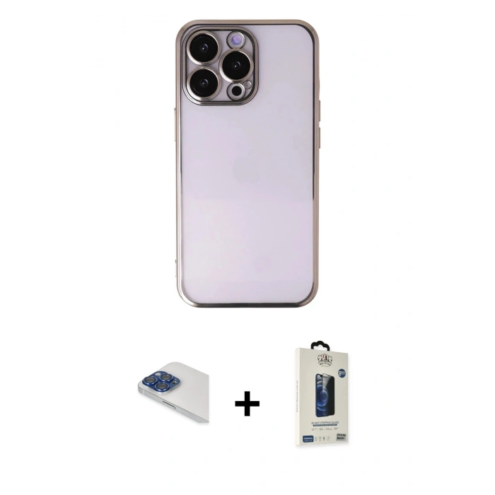 MARSİLYAN™- iPhone 13 Pro Max Kılıf Vadi Minimal - Siyah Bilvis Hayalet Cam Ekran Koruyucu + Pers Alüminyum Kamera Lens - LT