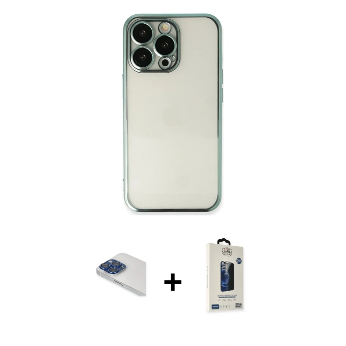 MARSİLYAN™- iPhone 13 Pro Max Kılıf Vadi Minimal - Siyah Bilvis Hayalet Cam Ekran Koruyucu + Pers Alüminyum Kamera Lens - LT
