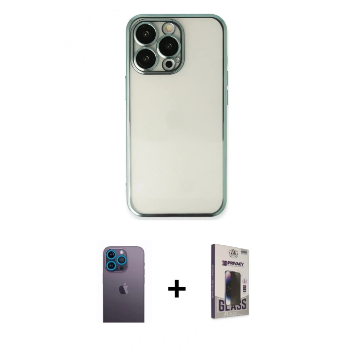 MARSİLYAN™- iPhone 13 Pro Max Kılıf Vadi Minimal - Siyah Bilvis Hayalet Cam Ekran Koruyucu + Neon Fosforlu Kamera Lens - MI