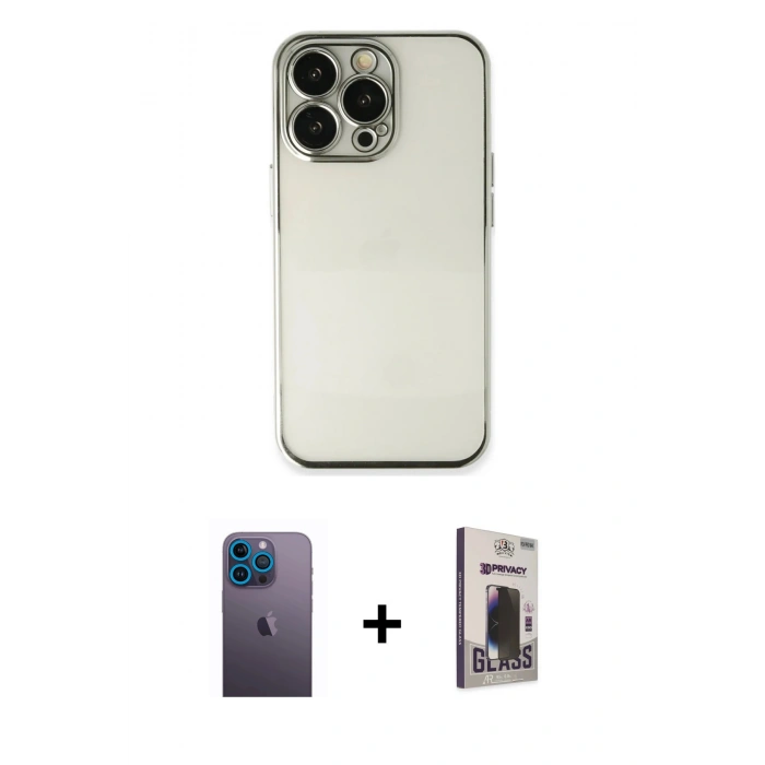 MARSİLYAN™- iPhone 13 Pro Max Kılıf Vadi Minimal - Siyah Bilvis Hayalet Cam Ekran Koruyucu + Neon Fosforlu Kamera Lens - MI