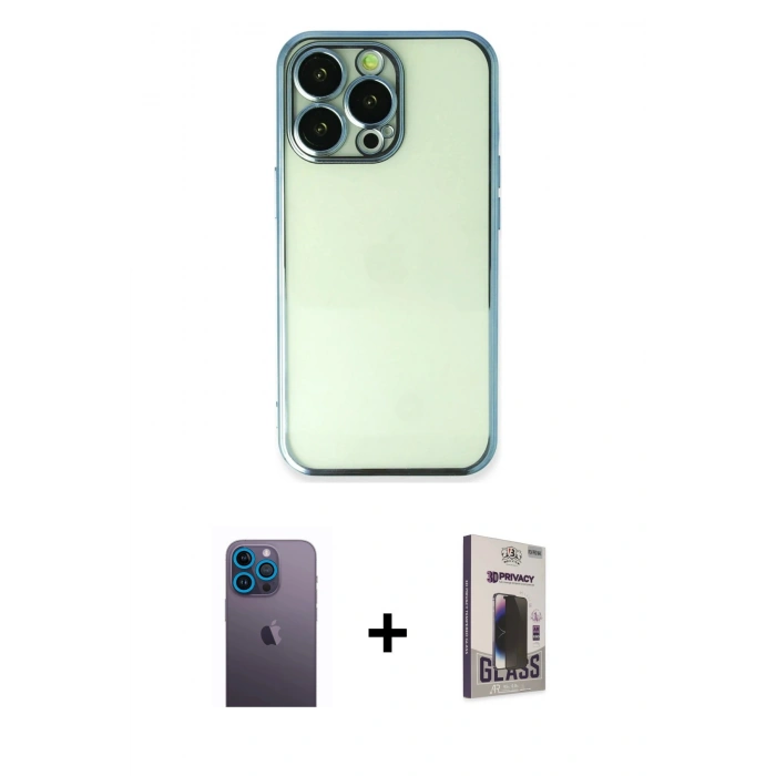 MARSİLYAN™- iPhone 13 Pro Max Kılıf Vadi Minimal - Siyah Bilvis Hayalet Cam Ekran Koruyucu + Neon Fosforlu Kamera Lens - MI