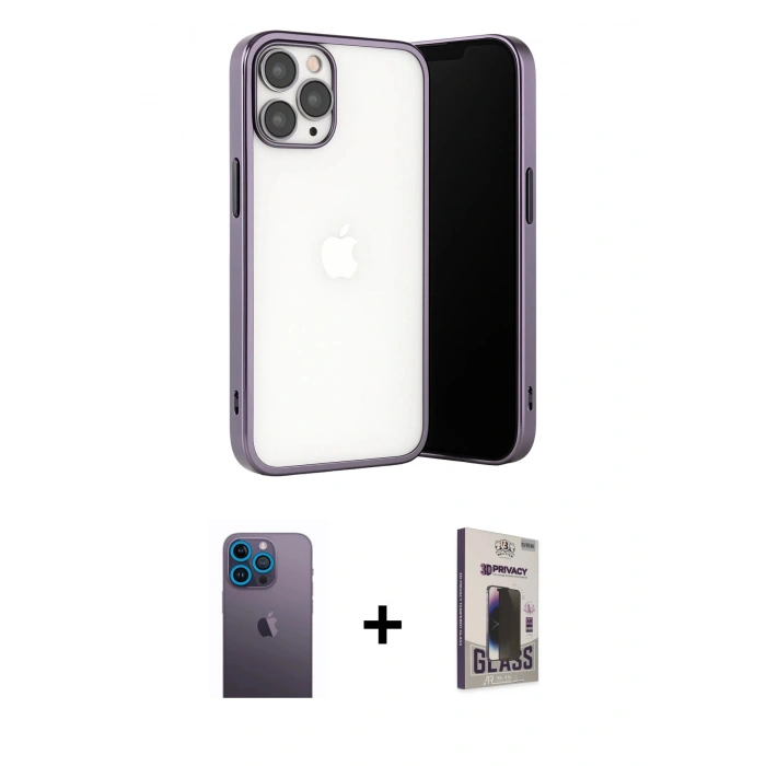 MARSİLYAN™- iPhone 13 Pro Max Kılıf Vadi Minimal - Siyah Bilvis Hayalet Cam Ekran Koruyucu + Neon Fosforlu Kamera Lens - MI