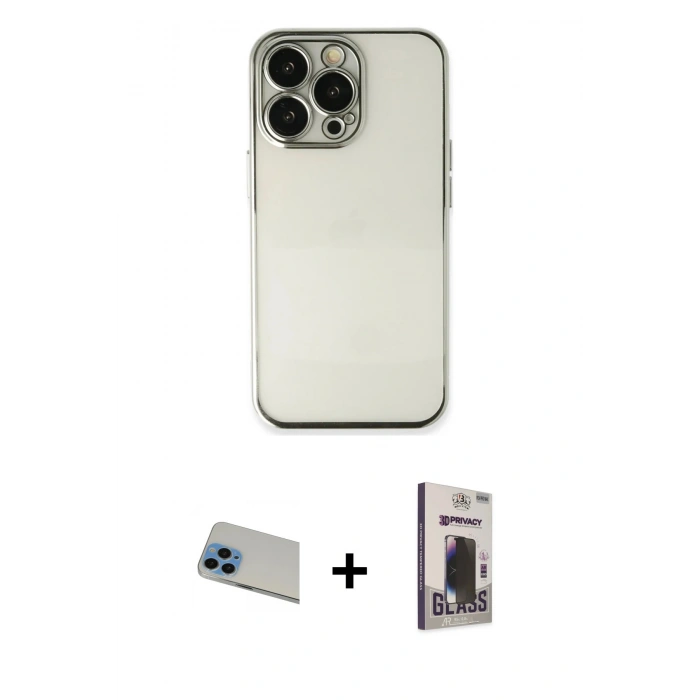 MARSİLYAN™- iPhone 13 Pro Max Kılıf Vadi Minimal - Siyah Bilvis Hayalet Cam Ekran Koruyucu + Rainbow Kamera Lens Koruma Cam - MI