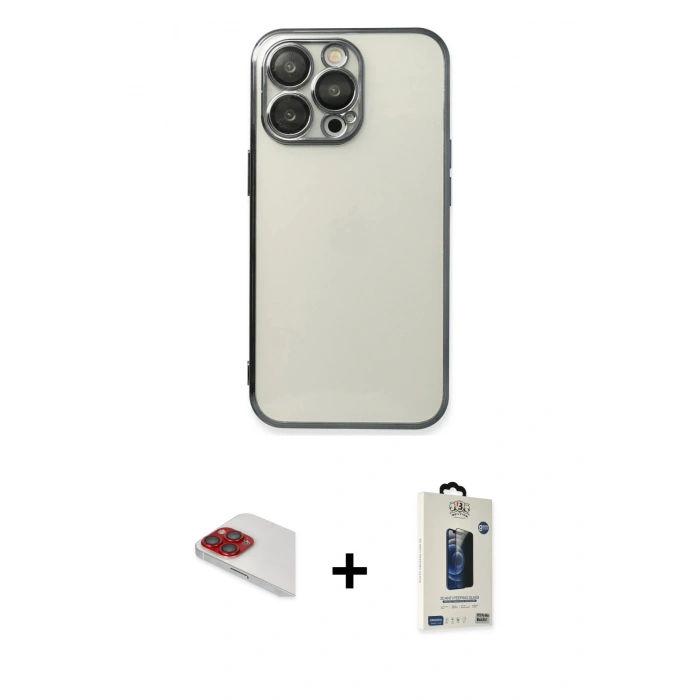 MARSİLYAN™- iPhone 13 Pro Max Kılıf Vadi Minimal - Siyah Bilvis Hayalet Cam Ekran Koruyucu + Pers Alüminyum Kamera Lens - KI
