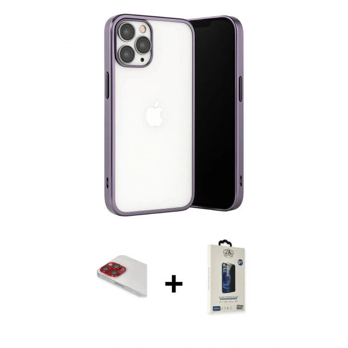 MARSİLYAN™- iPhone 13 Pro Max Kılıf Vadi Minimal - Siyah Bilvis Hayalet Cam Ekran Koruyucu + Pers Alüminyum Kamera Lens - KI