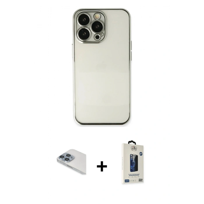 MARSİLYAN™- iPhone 13 Pro Max Kılıf Vadi Minimal - Siyah Bilvis Hayalet Cam Ekran Koruyucu + Pers Alüminyum Kamera Lens - SABE