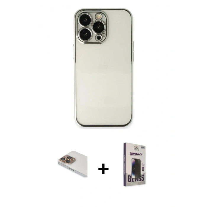 MARSİLYAN™- iPhone 13 Pro Max Kılıf Vadi Minimal - Siyah Bilvis Hayalet Cam Ekran Koruyucu + Pers Alüminyum Kamera Lens - GD