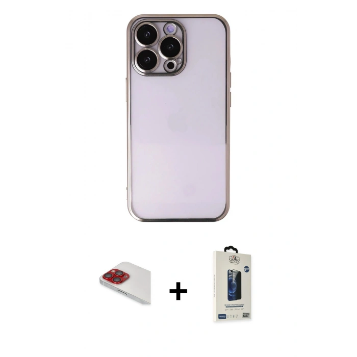 MARSİLYAN™- iPhone 13 Pro Max Kılıf Vadi Minimal - Siyah Bilvis Hayalet Cam Ekran Koruyucu + Pers Alüminyum Kamera Lens - KI