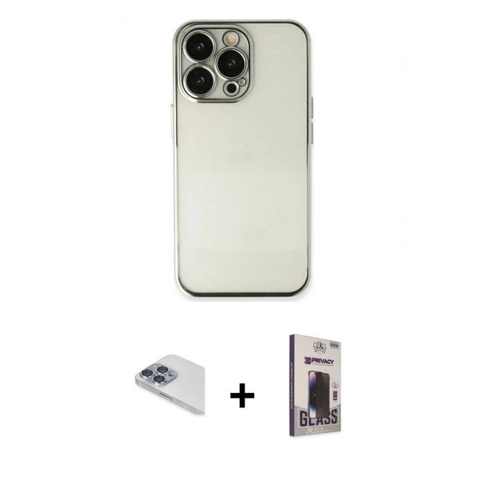 MARSİLYAN™- iPhone 13 Pro Max Kılıf Vadi Minimal - Siyah Bilvis Hayalet Cam Ekran Koruyucu + Pers Alüminyum Kamera Lens - SABE