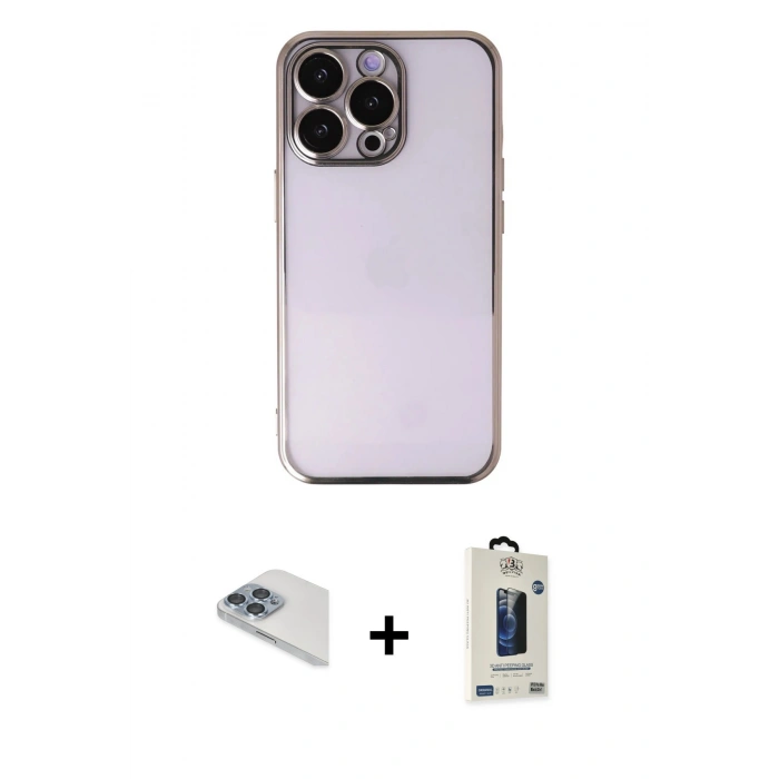 MARSİLYAN™- iPhone 13 Pro Max Kılıf Vadi Minimal - Siyah Bilvis Hayalet Cam Ekran Koruyucu + Pers Alüminyum Kamera Lens - SABE