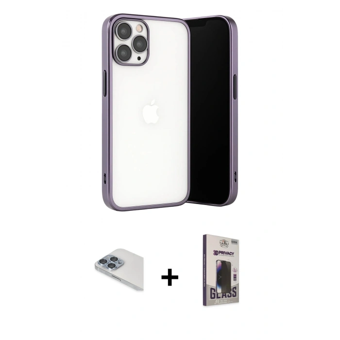 MARSİLYAN™- iPhone 13 Pro Max Kılıf Vadi Minimal - Siyah Bilvis Hayalet Cam Ekran Koruyucu + Pers Alüminyum Kamera Lens - SABE