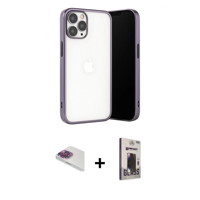 MARSİLYAN™- iPhone 13 Pro Max Kılıf Vadi Minimal - Siyah Bilvis Hayalet Cam Ekran Koruyucu + Pers Alüminyum Kamera Lens - GI