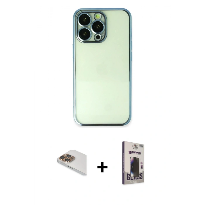 MARSİLYAN™- iPhone 13 Pro Max Kılıf Vadi Minimal - Siyah Bilvis Hayalet Cam Ekran Koruyucu + Pers Alüminyum Kamera Lens - GD