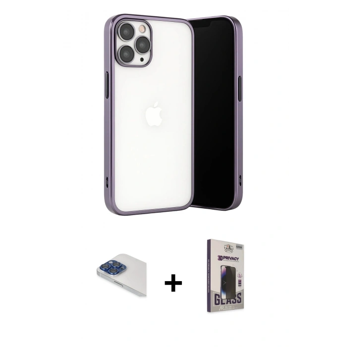 MARSİLYAN™- iPhone 13 Pro Max Kılıf Vadi Minimal - Siyah Bilvis Hayalet Cam Ekran Koruyucu + Pers Alüminyum Kamera Lens - LT