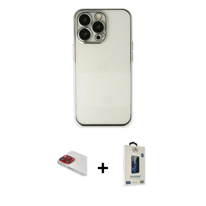 MARSİLYAN™- iPhone 13 Pro Max Kılıf Vadi Minimal - Siyah Bilvis Hayalet Cam Ekran Koruyucu + Pers Alüminyum Kamera Lens - KI