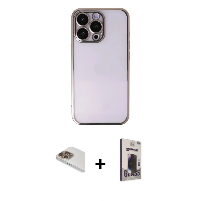 MARSİLYAN™- iPhone 13 Pro Max Kılıf Vadi Minimal - Siyah Bilvis Hayalet Cam Ekran Koruyucu + Pers Alüminyum Kamera Lens - GD