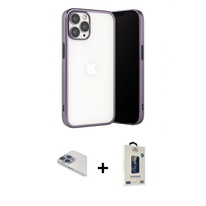 MARSİLYAN™- iPhone 13 Pro Max Kılıf Vadi Minimal - Siyah Bilvis Hayalet Cam Ekran Koruyucu + Pers Alüminyum Kamera Lens - SABE