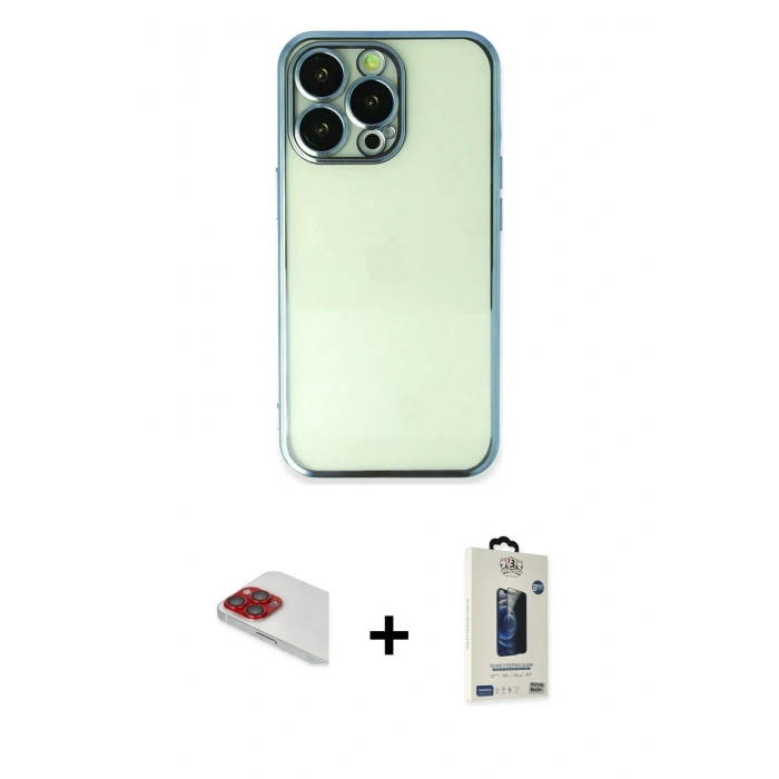 MARSİLYAN™- iPhone 13 Pro Max Kılıf Vadi Minimal - Siyah Bilvis Hayalet Cam Ekran Koruyucu + Pers Alüminyum Kamera Lens - KI