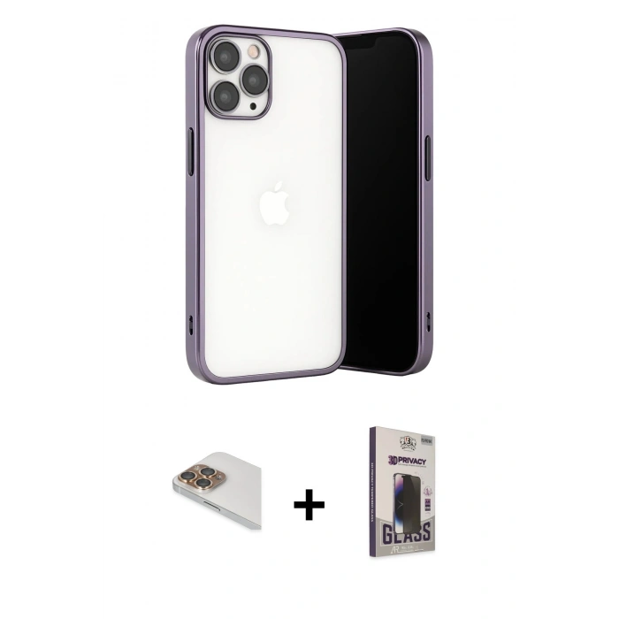 MARSİLYAN™- iPhone 13 Pro Max Kılıf Vadi Minimal - Siyah Bilvis Hayalet Cam Ekran Koruyucu + Pers Alüminyum Kamera Lens - GD