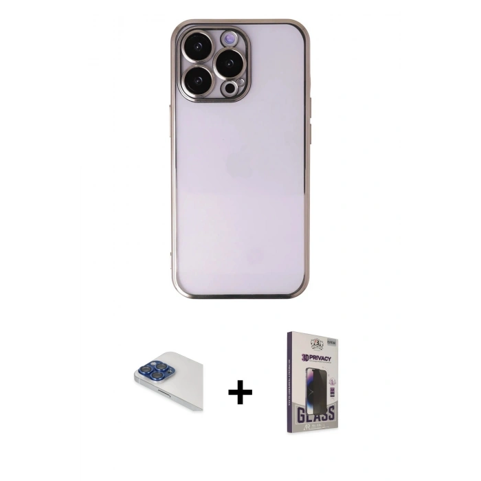MARSİLYAN™- iPhone 13 Pro Max Kılıf Vadi Minimal - Siyah Bilvis Hayalet Cam Ekran Koruyucu + Pers Alüminyum Kamera Lens - LT