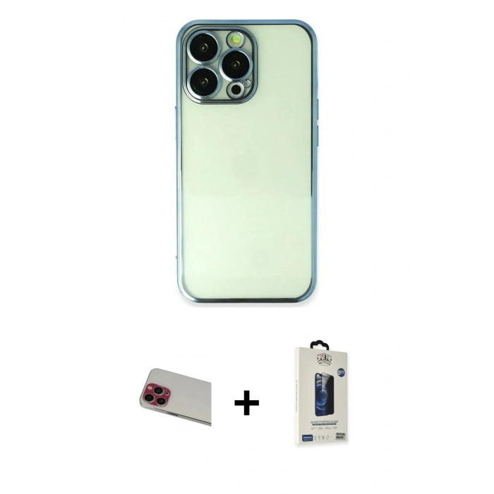 MARSİLYAN™- iPhone 13 Pro Max Kılıf Vadi Minimal - Siyah Bilvis Hayalet Cam Ekran Koruyucu + Rainbow Kamera Lens Koruma Cam - KI