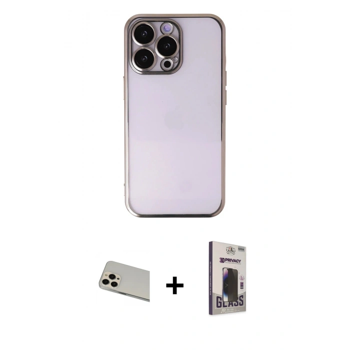 MARSİLYAN™- iPhone 13 Pro Max Kılıf Vadi Minimal - Siyah Bilvis Hayalet Cam Ekran Koruyucu + Rainbow Kamera Lens Koruma Cam - REGD