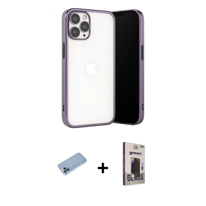 MARSİLYAN™- iPhone 13 Pro Max Kılıf Vadi Minimal - Siyah Bilvis Hayalet Cam Ekran Koruyucu + Shine Kamera Lens Koruma Cam - MI