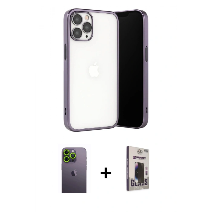 MARSİLYAN™- iPhone 13 Pro Max Kılıf Vadi Minimal - Siyah Bilvis Hayalet Cam Ekran Koruyucu + Yeşil Neon Fosforlu Kamera Lens
