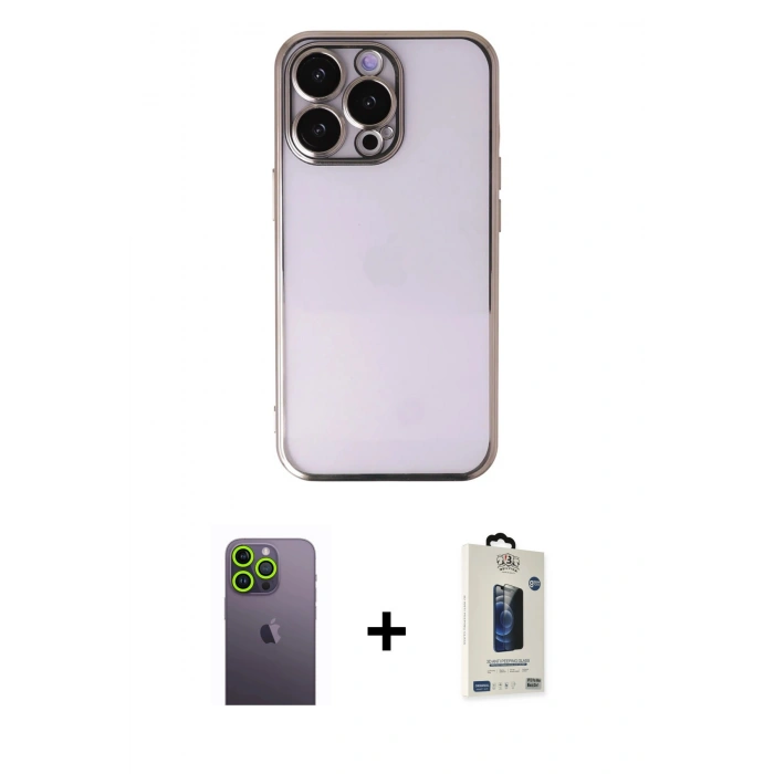 MARSİLYAN™- iPhone 13 Pro Max Kılıf Vadi Minimal - Siyah Bilvis Hayalet Cam Ekran Koruyucu + Neon Fosforlu Kamera Lens - YL