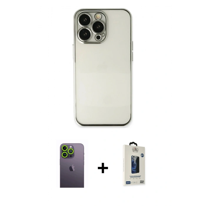 MARSİLYAN™- iPhone 13 Pro Max Kılıf Vadi Minimal - Siyah Bilvis Hayalet Cam Ekran Koruyucu + Neon Fosforlu Kamera Lens - YL