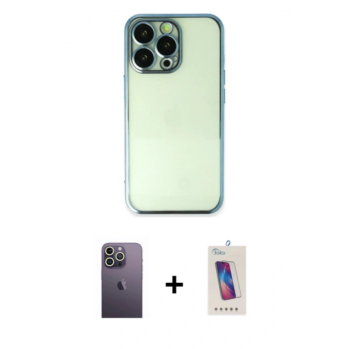 MARSİLYAN™- iPhone 13 Pro Max Kılıf Vadi Minimal - Siyah Joko 5D Cam + Neon Fosforlu Kamera Lens - BZ