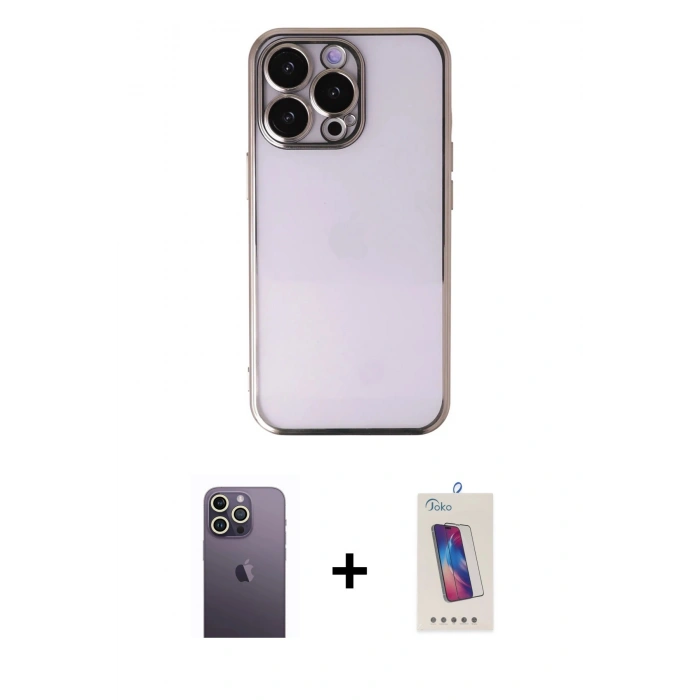 MARSİLYAN™- iPhone 13 Pro Max Kılıf Vadi Minimal - Siyah Joko 5D Cam + Neon Fosforlu Kamera Lens - BZ