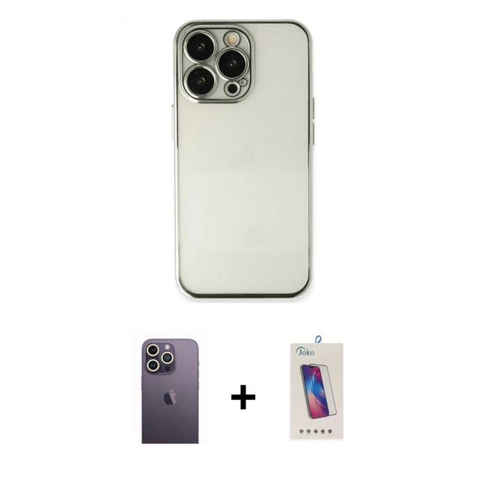 MARSİLYAN™- iPhone 13 Pro Max Kılıf Vadi Minimal - Siyah Joko 5D Cam + Neon Fosforlu Kamera Lens - BZ