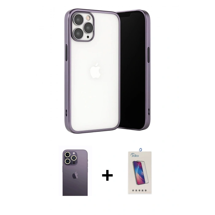 MARSİLYAN™- iPhone 13 Pro Max Kılıf Vadi Minimal - Siyah Joko 5D Cam + Neon Fosforlu Kamera Lens - BZ