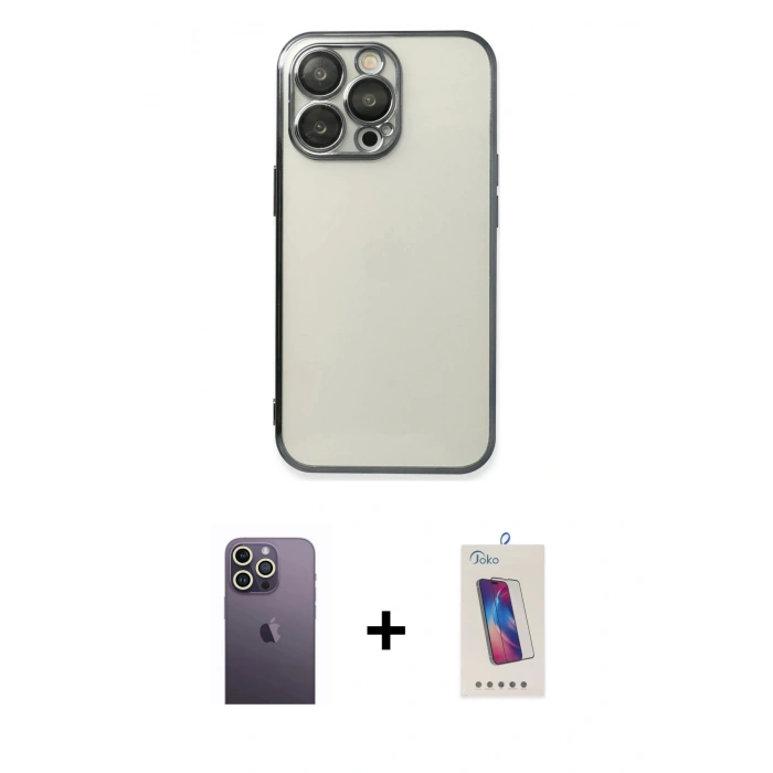 MARSİLYAN™- iPhone 13 Pro Max Kılıf Vadi Minimal - Siyah Joko 5D Cam + Neon Fosforlu Kamera Lens - BZ