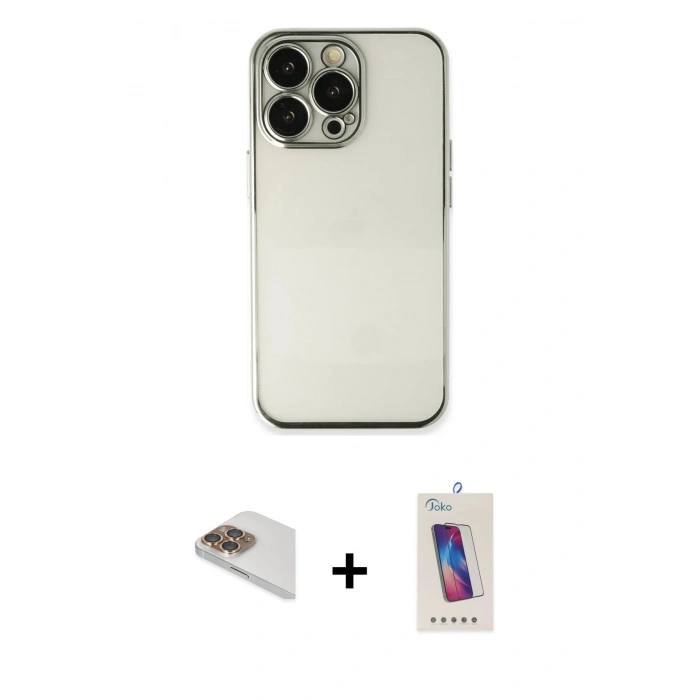 MARSİLYAN™- iPhone 13 Pro Max Kılıf Vadi Minimal - Siyah Joko 5D Cam + Gold Pers Alüminyum Kamera Lens