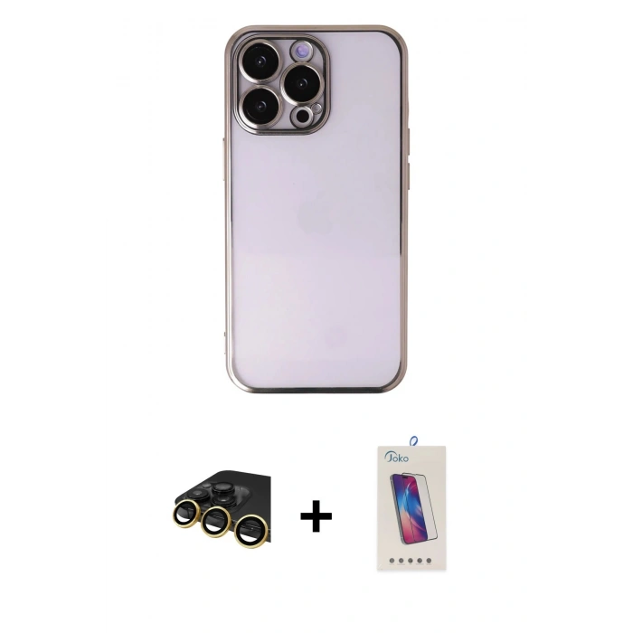 MARSİLYAN™- iPhone 13 Pro Max Kılıf Vadi Minimal - Siyah Joko 5D Cam + Raze Metal Kamera Lens - GD