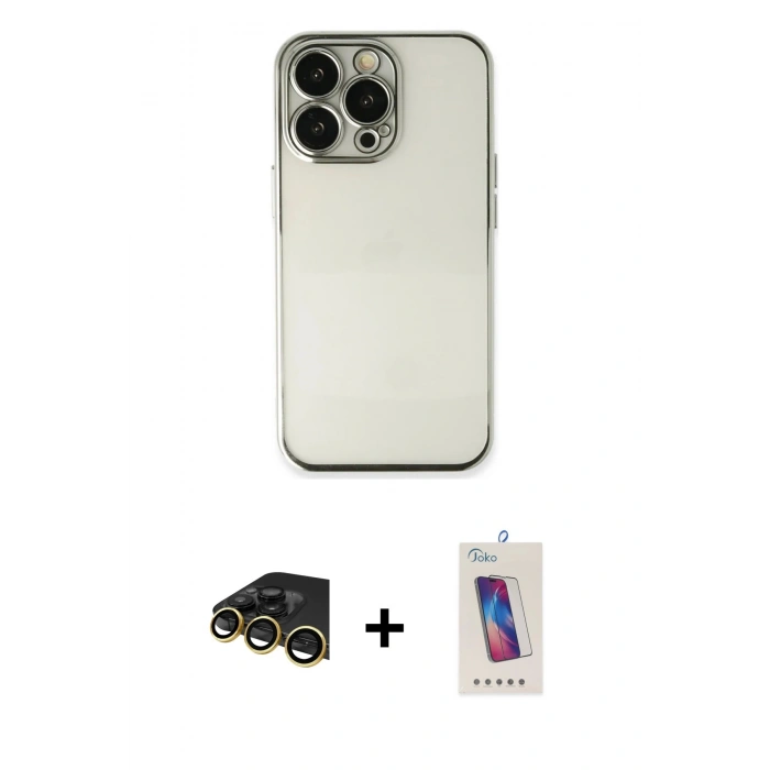MARSİLYAN™- iPhone 13 Pro Max Kılıf Vadi Minimal - Siyah Joko 5D Cam + Raze Metal Kamera Lens - GD