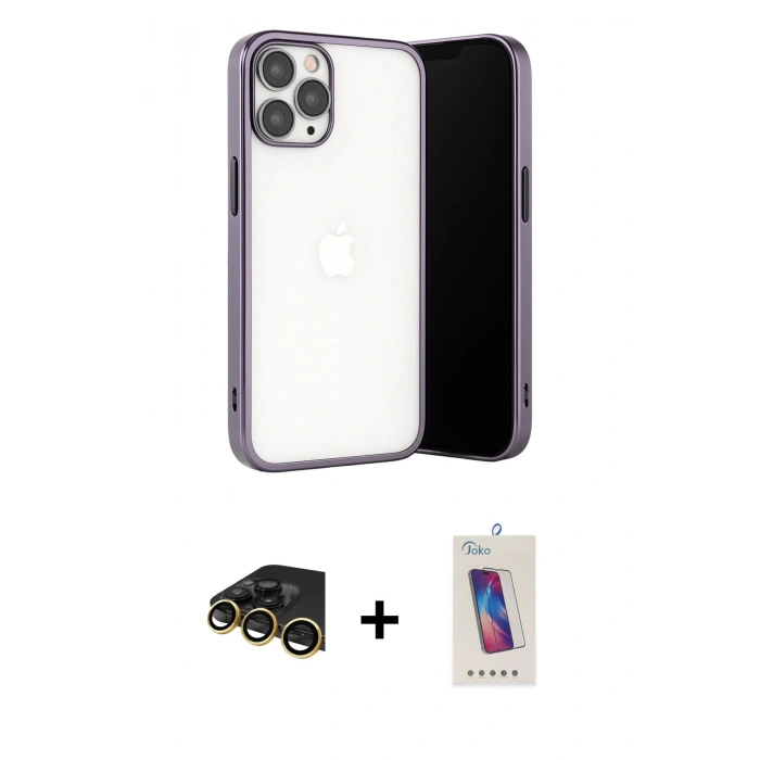 MARSİLYAN™- iPhone 13 Pro Max Kılıf Vadi Minimal - Siyah Joko 5D Cam + Raze Metal Kamera Lens - GD