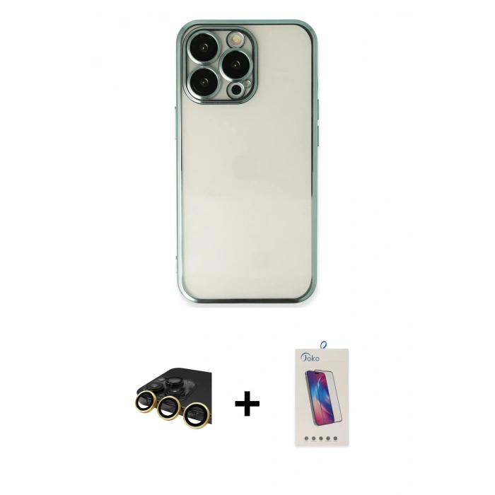 MARSİLYAN™- iPhone 13 Pro Max Kılıf Vadi Minimal - Siyah Joko 5D Cam + Raze Metal Kamera Lens - GD
